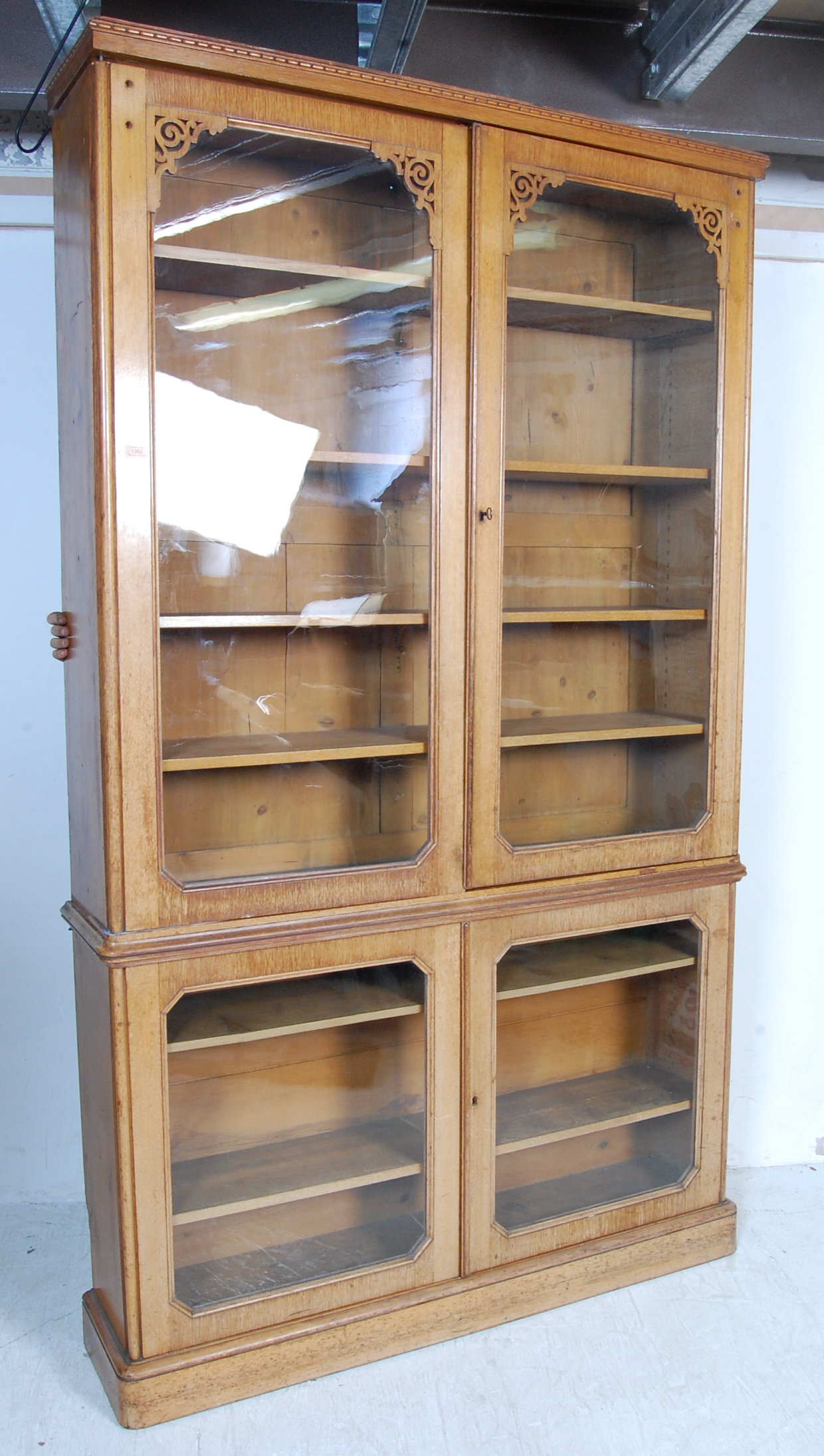 VICTORIAN 19TH CENTURY LARGE DOUBLE OAK LIBRARY BOOKCASE