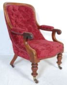 EARLY VICTORIAN FLUTED LEG MAHOGANY LIBRARY ARMCHAIR