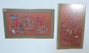 TWO CHINESE ORIENTAL SILK PICTURES