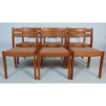 SIX TEAK WOOD FRAME DINNIG CHAIRS BY DURLUNT