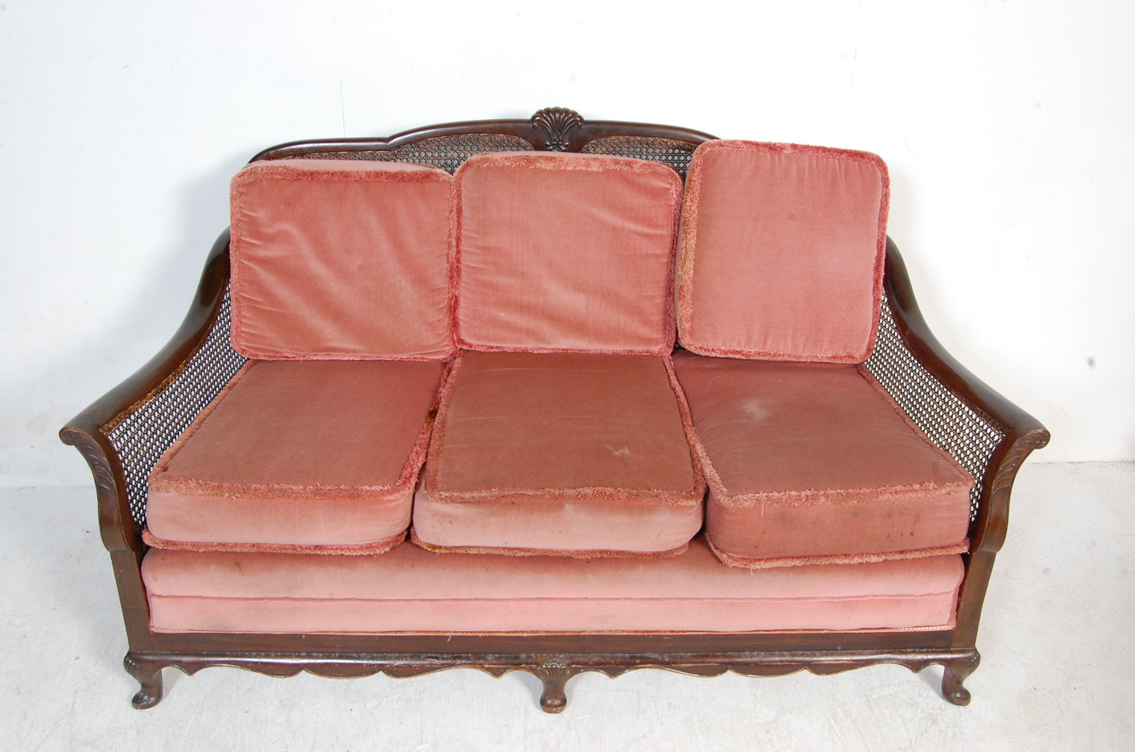 EDWARDIAN MAHOGANY CANED BERGERE 3 PIECE SUITE - Image 2 of 4