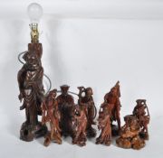 COLLECTION OF VINTAGE 20TH CENTURY CHINESE HARDWOOD FIGURINES