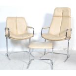 TWO 1970’S CREAM LEATHER ARMCHAIRS AND A STOOL BY TED BATES - PIEFF ELEGANZA RAGE