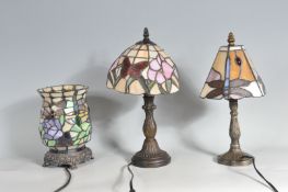 SET OF THREE VINTAGE 20TH CENTURY TIFFANY STYLE LAMPS