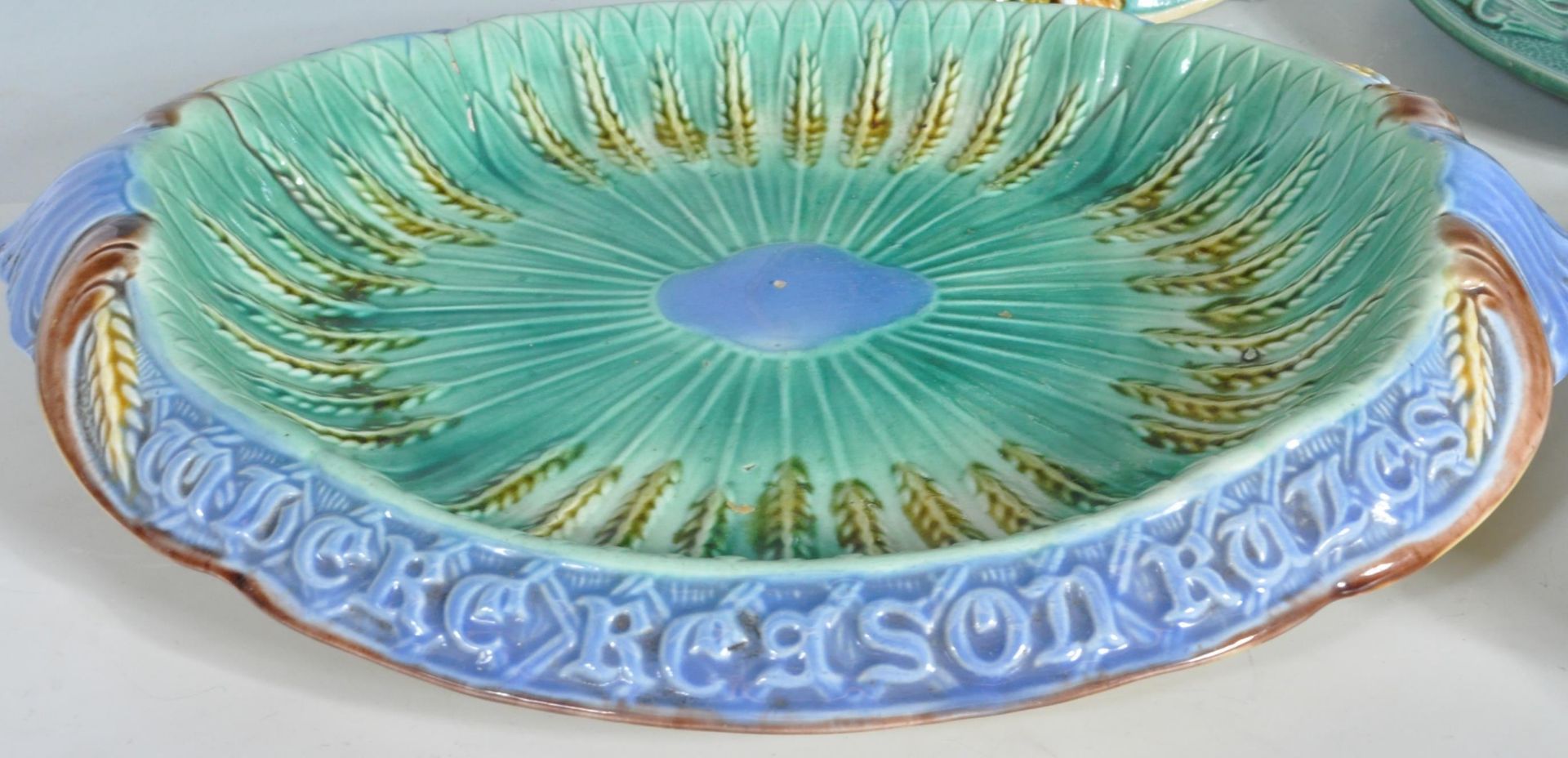 COLLECTION OF VICTORIAN ENGLISH MAJOLICA PLATESA ND DISHES. - Image 8 of 11