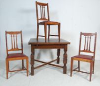 MID 20TH CENTURY OAK DRAW LEAF DINING TABLE AND CHAIRS