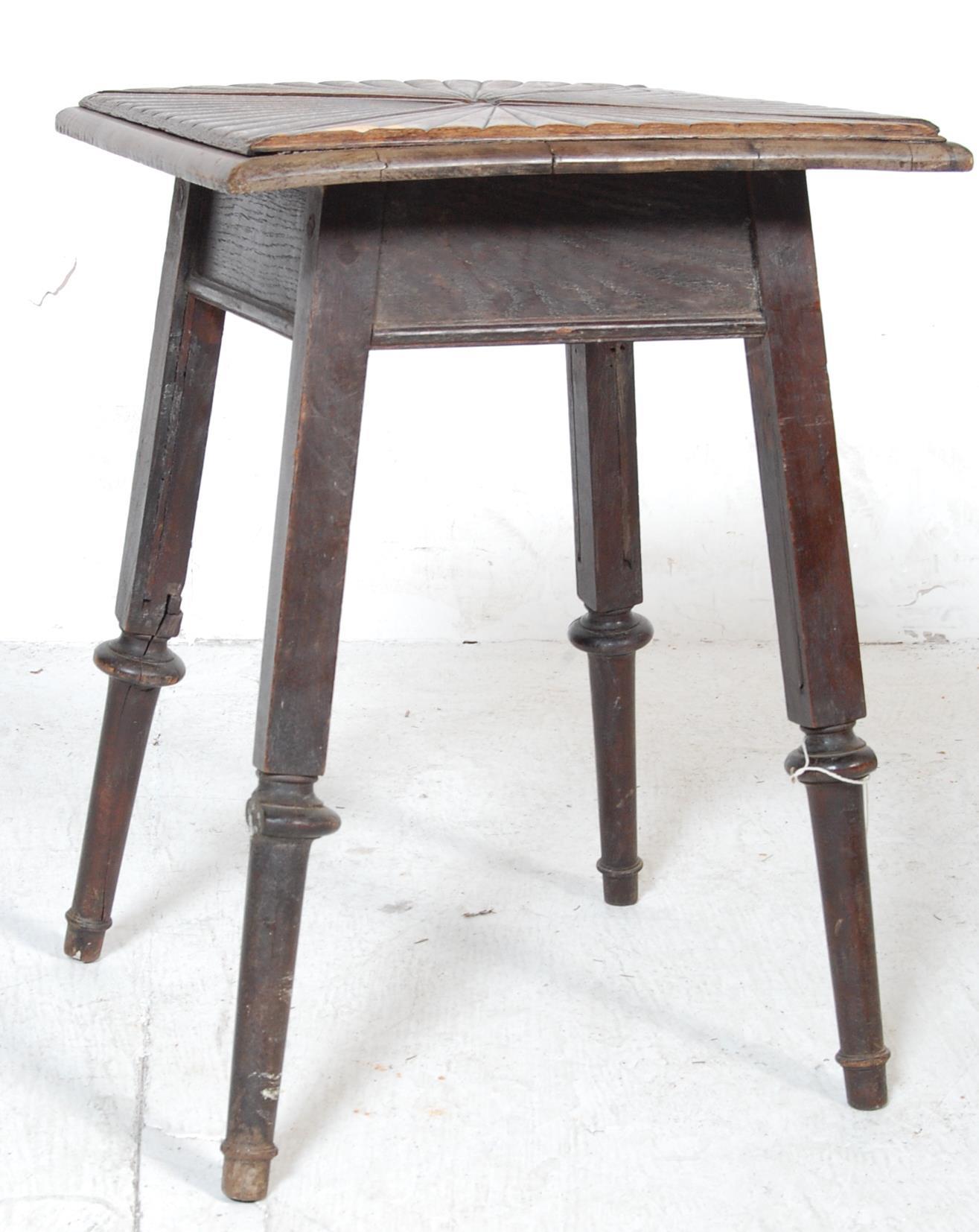 ARTS AND CRAFTS HEAVILY CARVED OAK SIDE OCCASIONAL TABLE