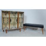 1950’S CHINA GALZED DISPLAY CABINET AND A DRESSING TABLE STOOL