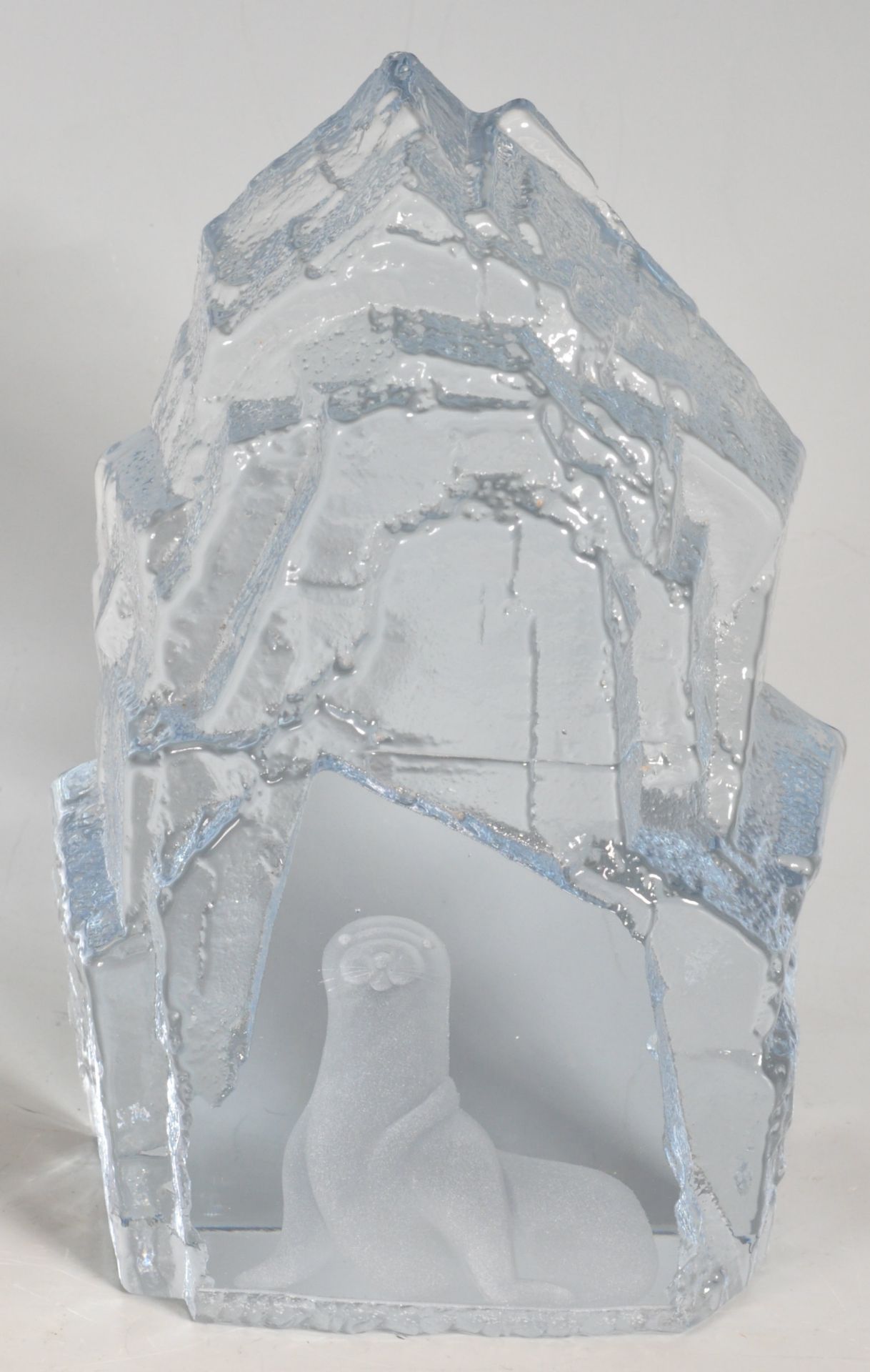 SWEDISH STROMBERG ART GLASS ICE BERG SEAL ENGRAVED SCULPTURE