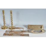 COLLECTION OF 20TH CENTURY BRASSWARE TO INCLUDE CANDLESTICKS AND DOOR HANDLES.