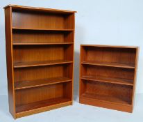 TWO VINTAGE RETRO 20TH CENTURY TEAK WOOD OPENED WINDOW BOOKCASES