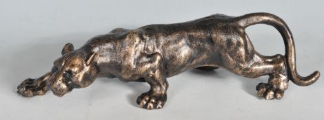 VINTAGE STYLE 20TH CENTURY CAST IRON BRONZE EFFECT CROUCHING PANTHER