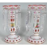 TWO CRANBERRY GLASS LUSTRES