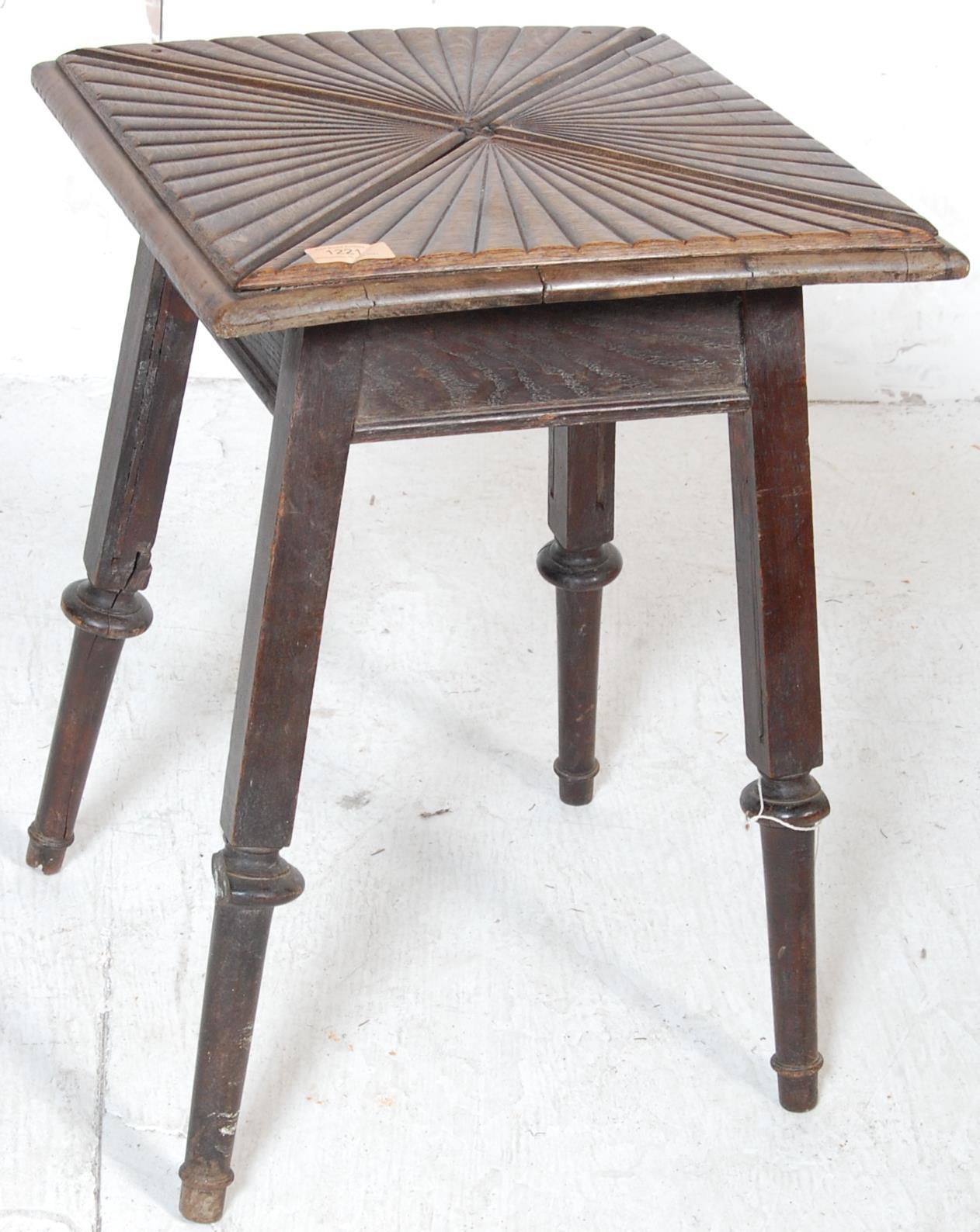 ARTS AND CRAFTS HEAVILY CARVED OAK SIDE OCCASIONAL TABLE - Image 2 of 4