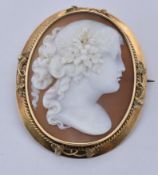 19TH CENTURY CARVED SHELL CAMEO BROOCH PIN