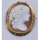 19TH CENTURY CARVED SHELL CAMEO BROOCH PIN