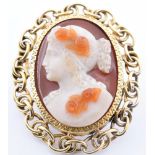 19TH CENTURY FRENCH CARVED HARD STONE CAMEO BROOCH