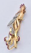 18CT GOLD RUBY AND DIAMOND FIGURAL BROOCH