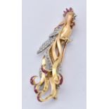 18CT GOLD RUBY AND DIAMOND FIGURAL BROOCH