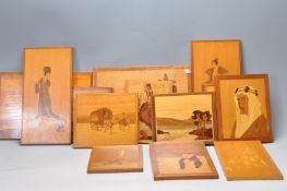 LARGE GROUP OF CHINESE WOODEN INLAID PICTURES.