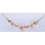 FRENCH ART NOUVEAU 18CT GOLD CARVED CORAL GARLAND NECKLACE