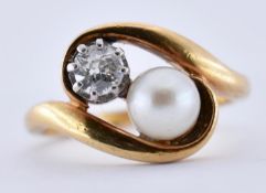 GOLD PEARL & DIAMOND CROSSOVER RING