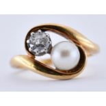 GOLD PEARL & DIAMOND CROSSOVER RING