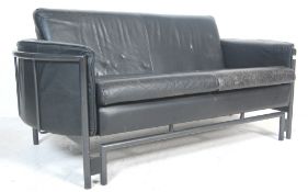 VINTAGE RETRO 20TH CENTURY TWO SEATER BLACK LEATHER SOFA / SETTEE