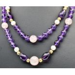 AMETHYST, ROSE QUARTZ & PEARL BEAD NECKLACE