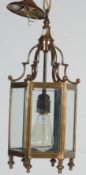 ANTIQUE VICTORIAN STYLE BRASS AND GLASS PORCH LANTERN