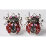 SILVER AND RED ENAMEL LADYBIRD CUFFLINKS