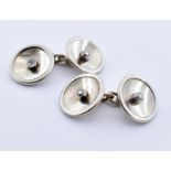 FRENCH 18CT WHITE GOLD & DIAMOND CUFFLINKS