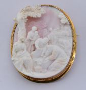 19TH CENTURY FRENCH CARVED CORAL BROOCH PIN