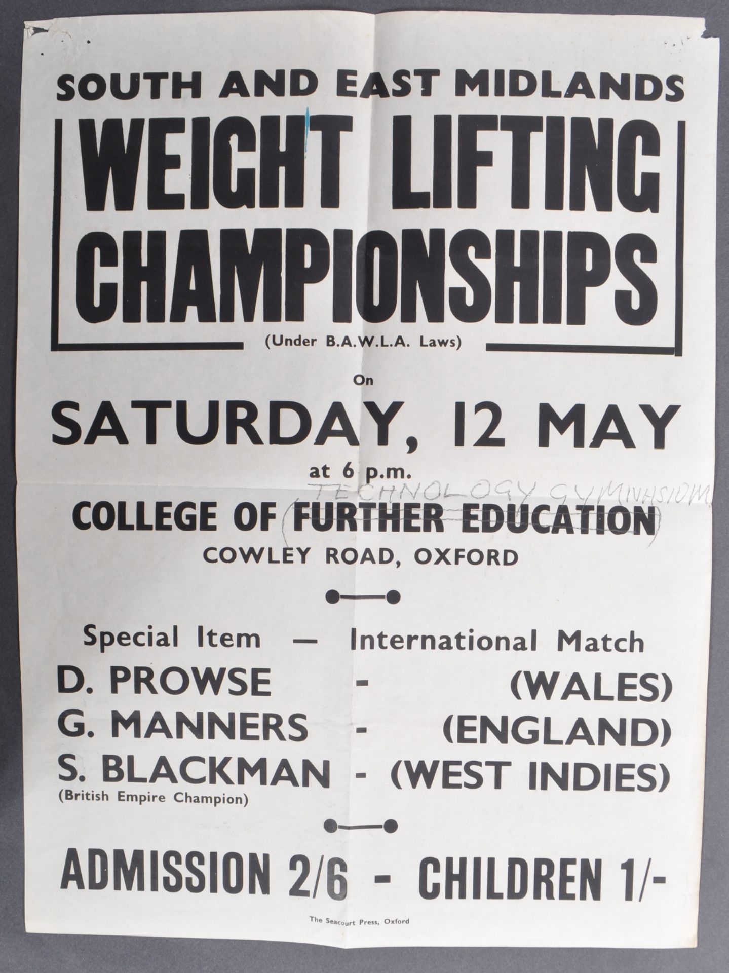 ESTATE OF DAVE PROWSE - 1960S WEIGHTLIFTING POSTER
