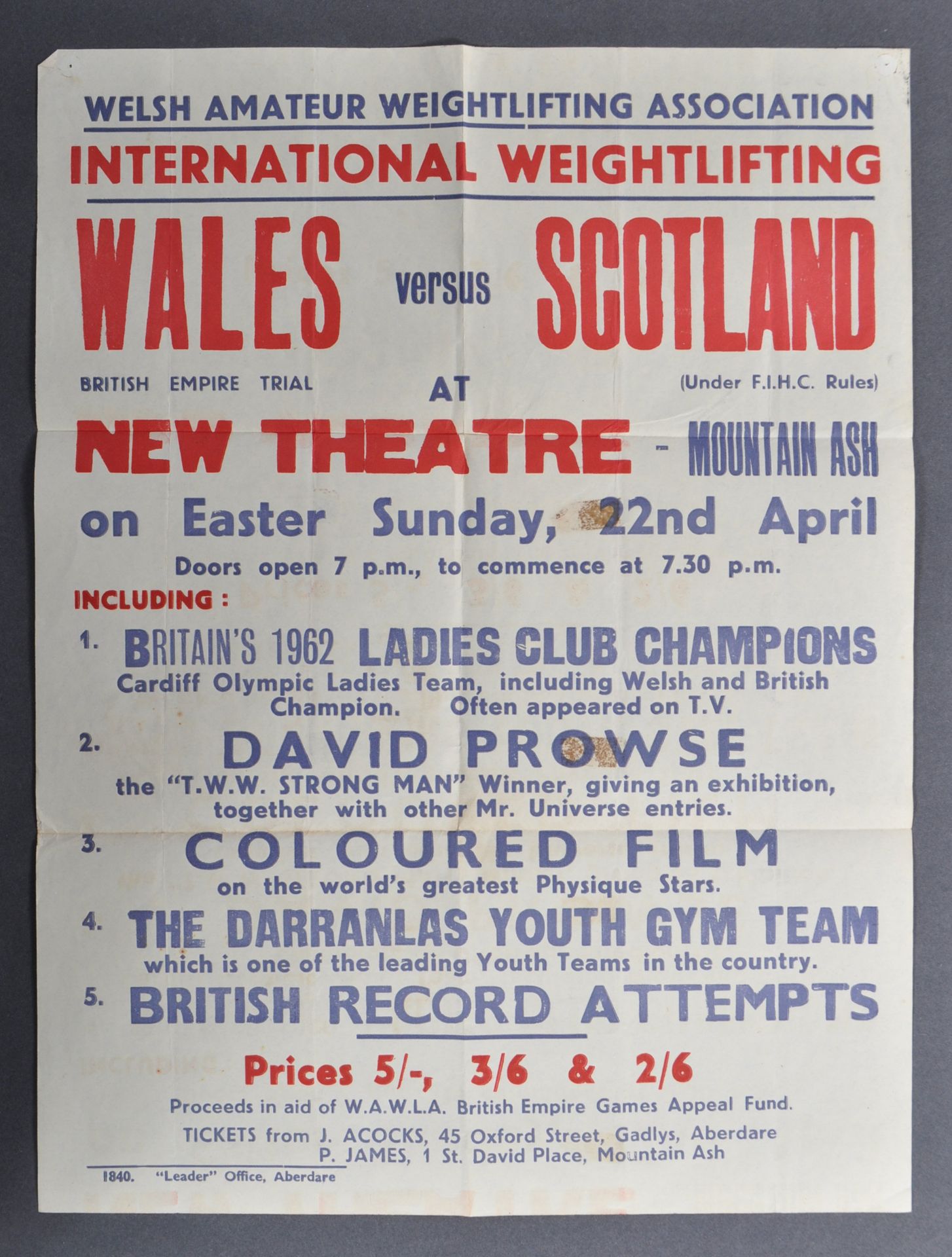 ESTATE OF DAVE PROWSE - 1962 WEIGHTLIFTING POSTER