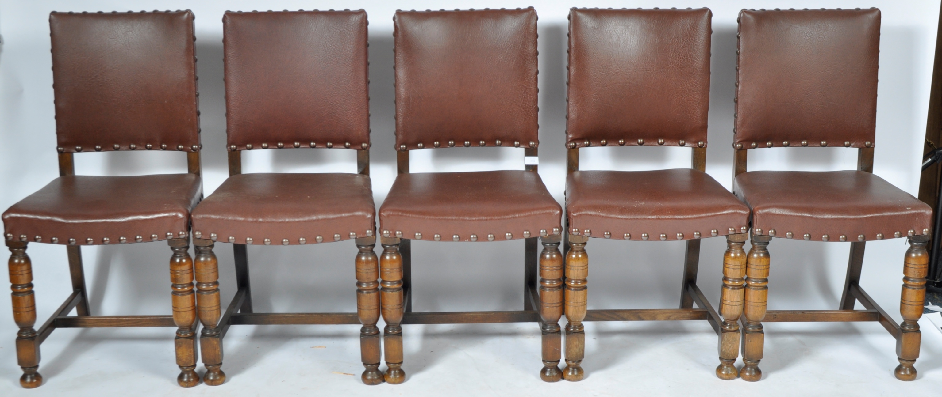 MATCHING SET OF TEN OAK AND LEATHERETTE DINING CHAIRS - Image 8 of 11