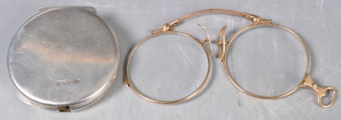 EARLY 20TH CENTURY GOLD LORGNETTE WITHIN A SILVER CASE