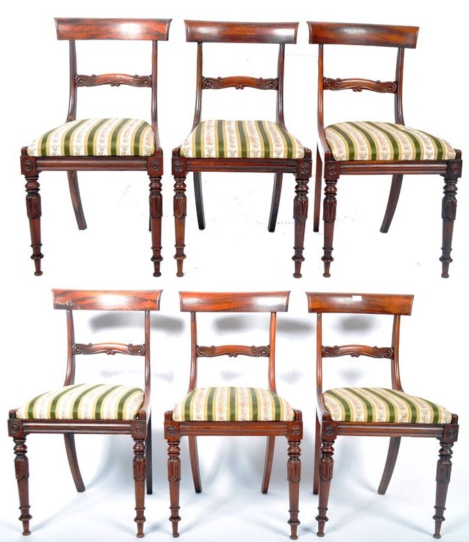 SET OF SIX ANTIQUE ROSEWOOD DINING CHAIRS IN THE GILLOWS STYLE
