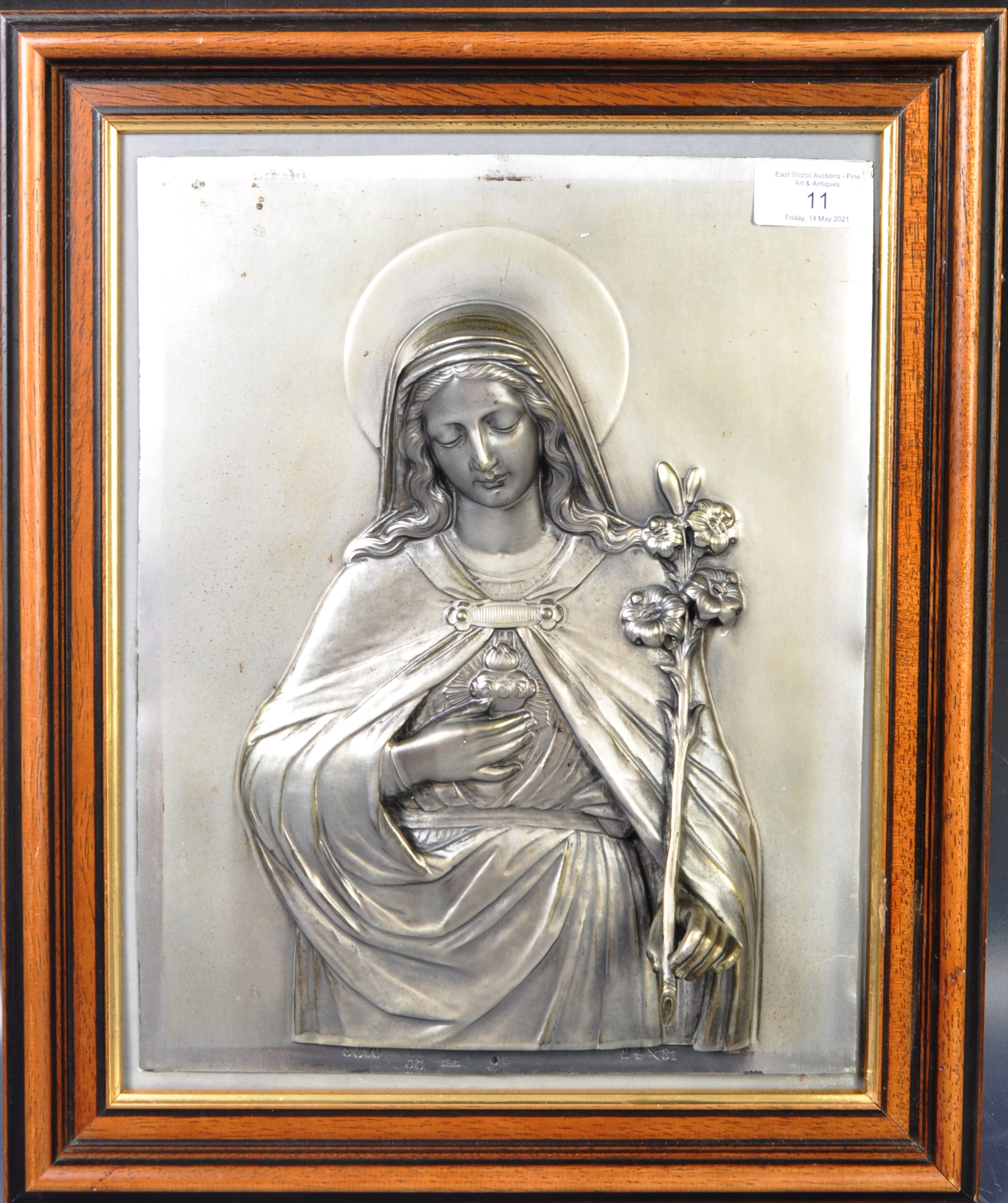 VINTAGE 20TH CENTURY WMF RELIEF PANEL OF MARY OF THE SACRED HEART