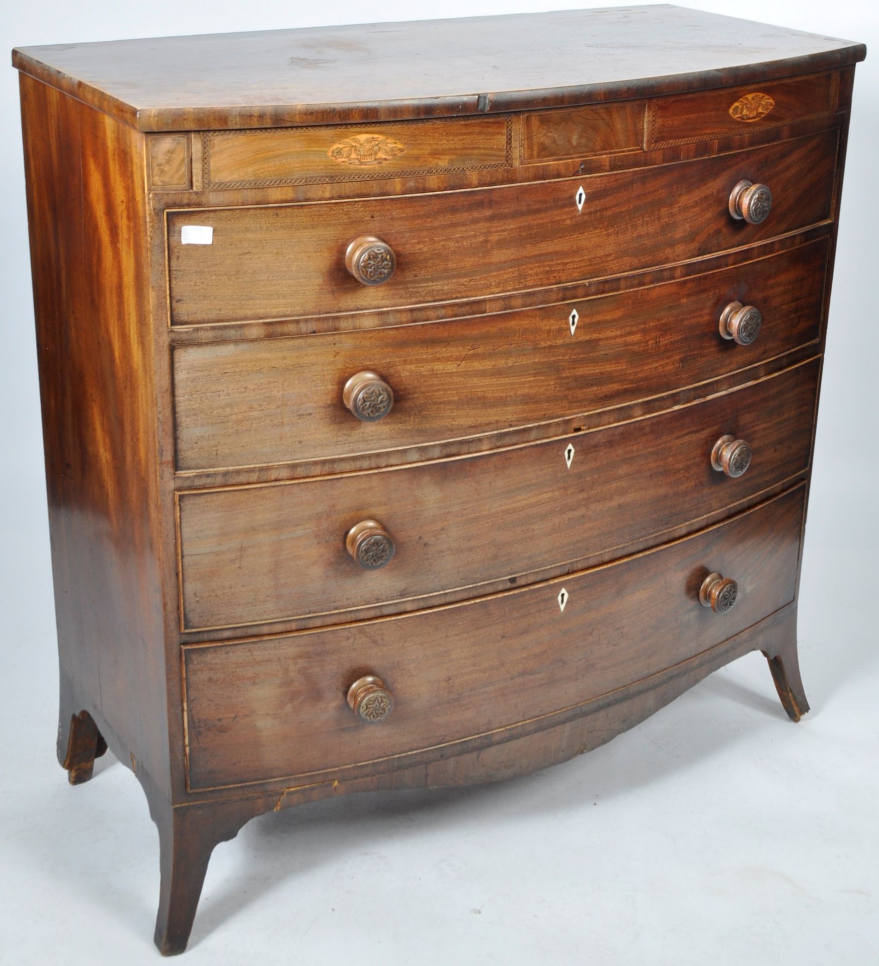 ANTIQUE 19TH CENTURY MAHOGANY BOW FRONT CHEST OF DRAWERS - Image 3 of 10
