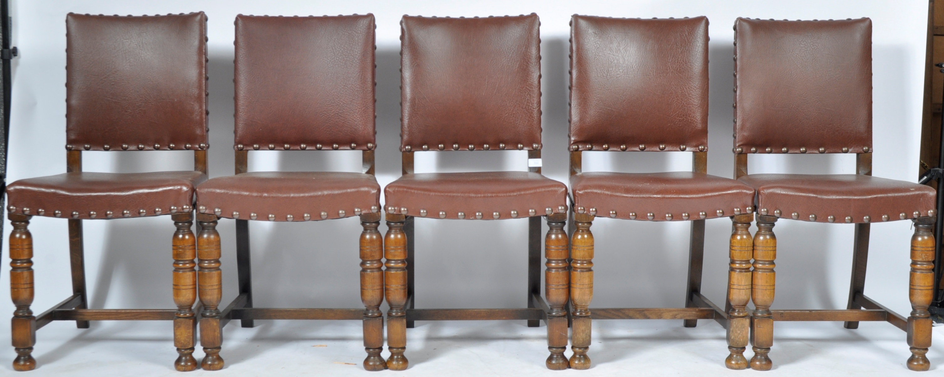 MATCHING SET OF TEN OAK AND LEATHERETTE DINING CHAIRS - Image 7 of 11