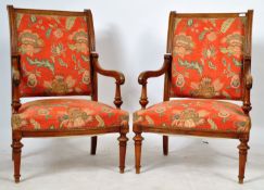 PAIR OF ANTIQUE 19TH CAREVD WALNUT FRAME ARMCHAIRS