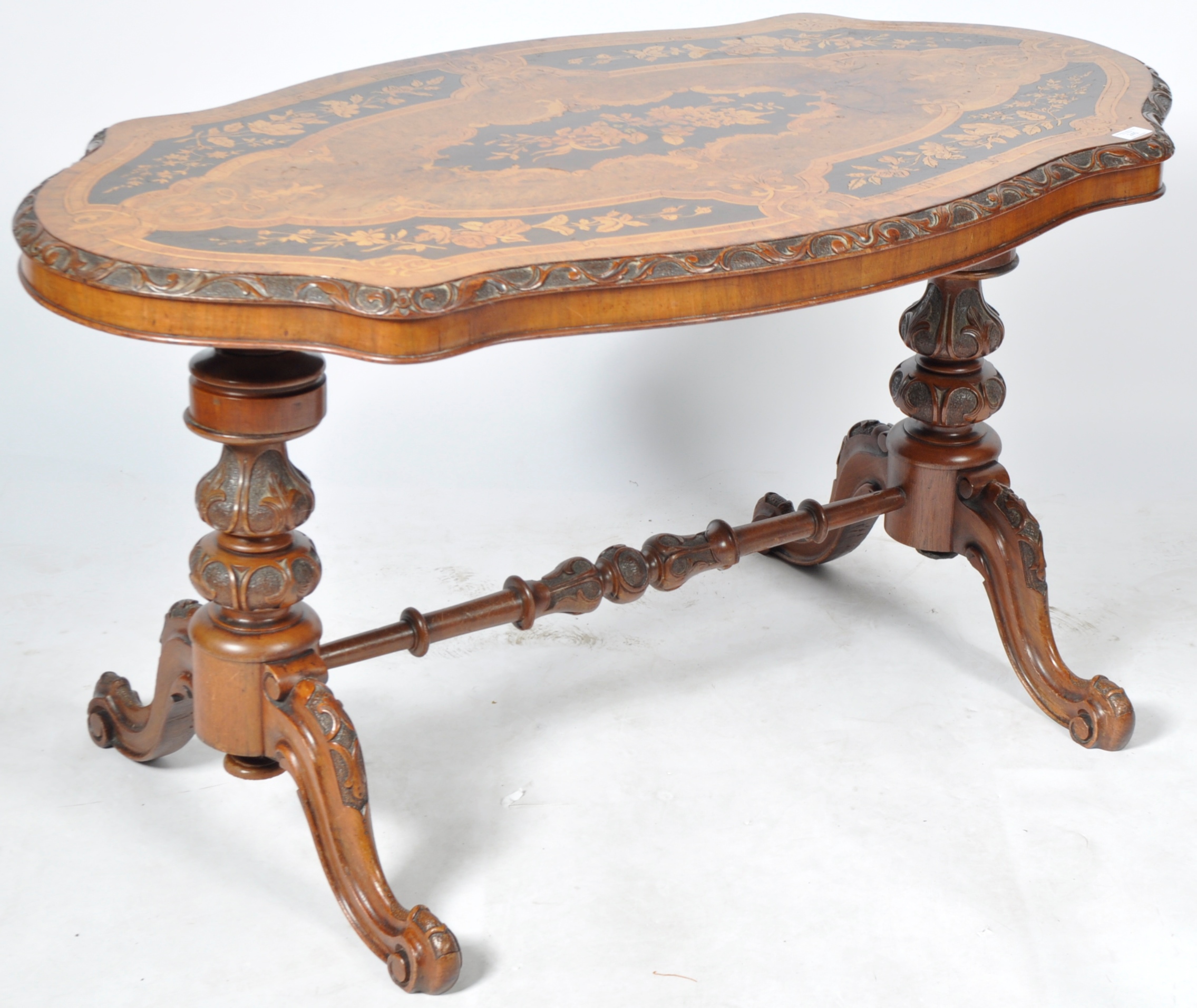 19TH CENTURY VICTORIAN ENGLISH WALNUT AND MARQUETRY TABLE - Image 2 of 6