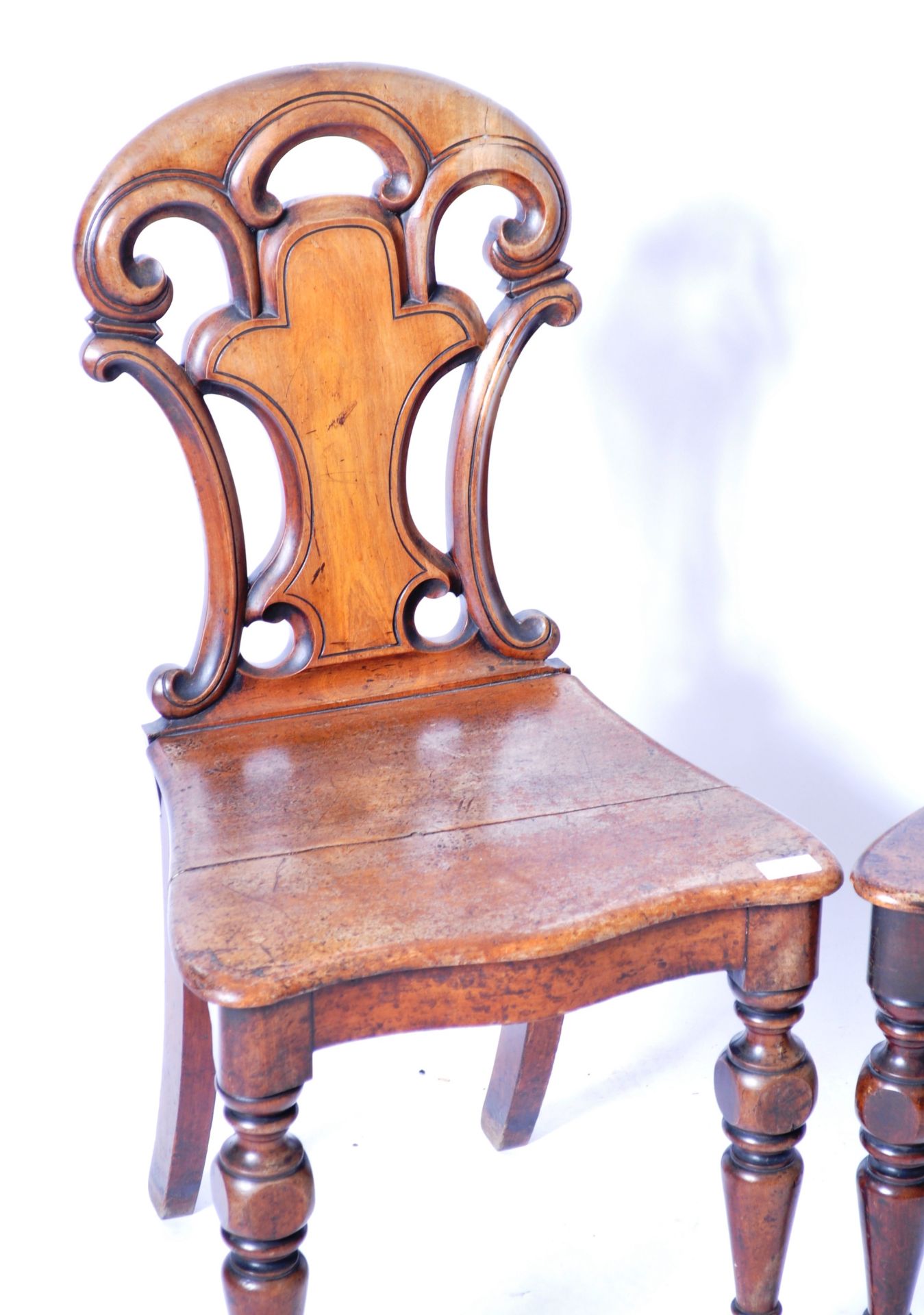 MATCHING PAIR OF VICTORIAN MAHOGANY CARVED HALL CHAIRS - Image 4 of 8