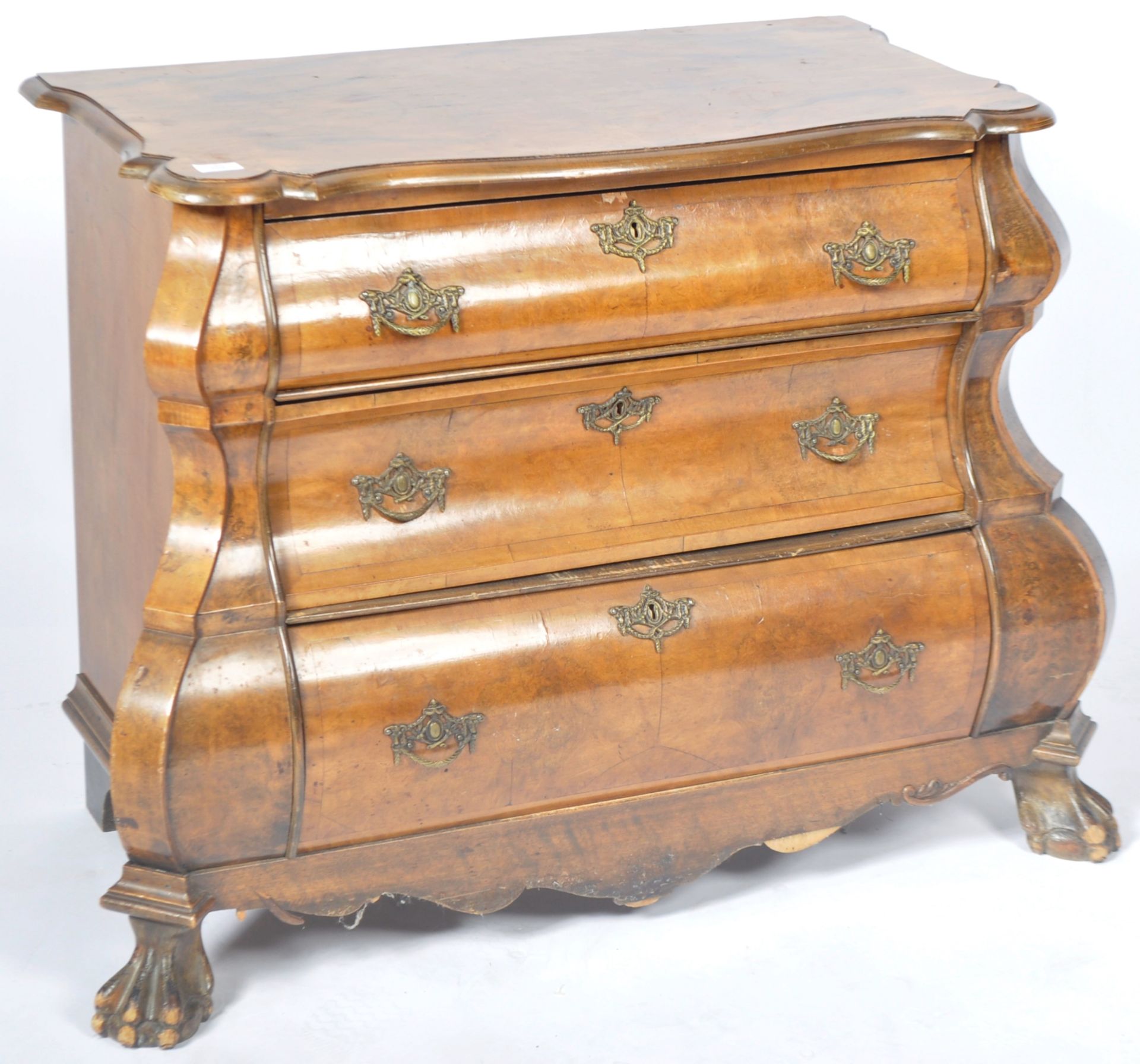 ANTIQUE DUTCH WALNUT BOMBE CHEST OF DRAWERS - Image 2 of 12