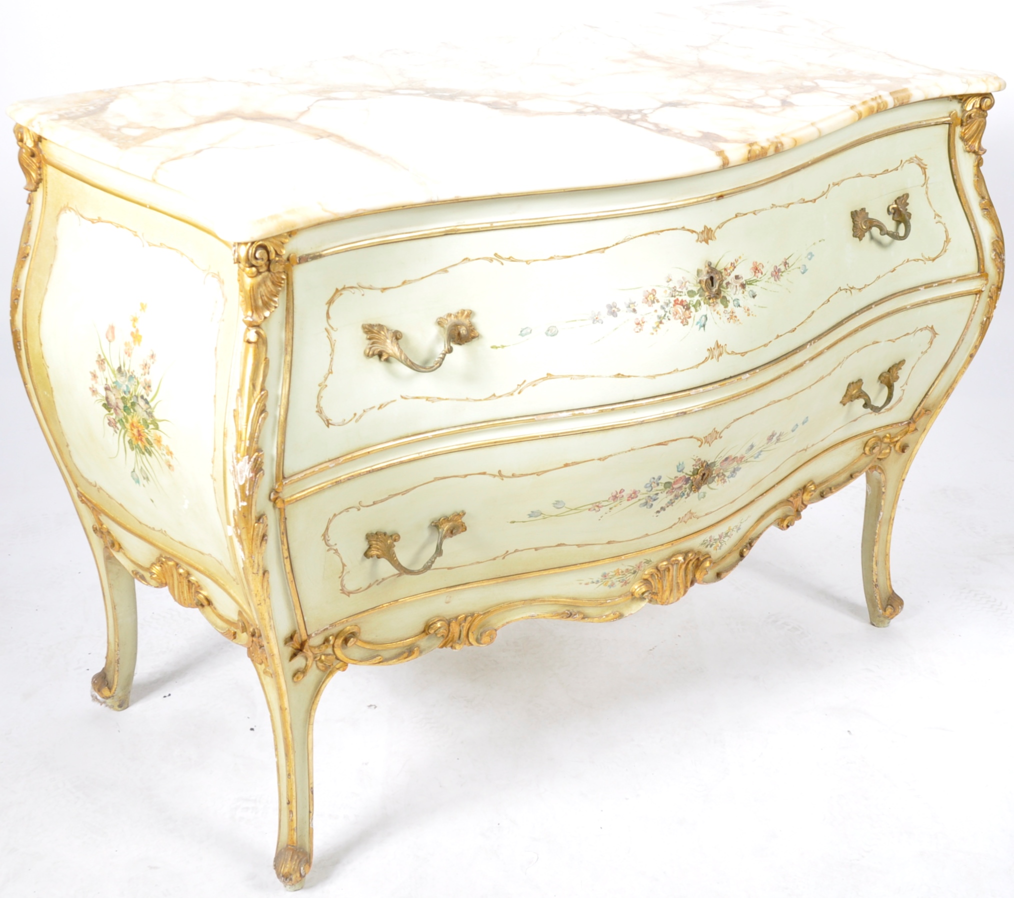 LARGE ANTIQUE VENETIAN ITALIAN MARBLE TOP COMMODE CHEST - Image 3 of 9