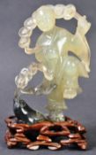 CHINESE BOWENITE FIGURAL GROUP OF BOY WITH JIN CHAN THE MONEY TOAD