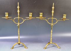 PAIR OF ANTIQUE 19TH CENTURY BRASS RISE AND FALL CANDLESTICKS