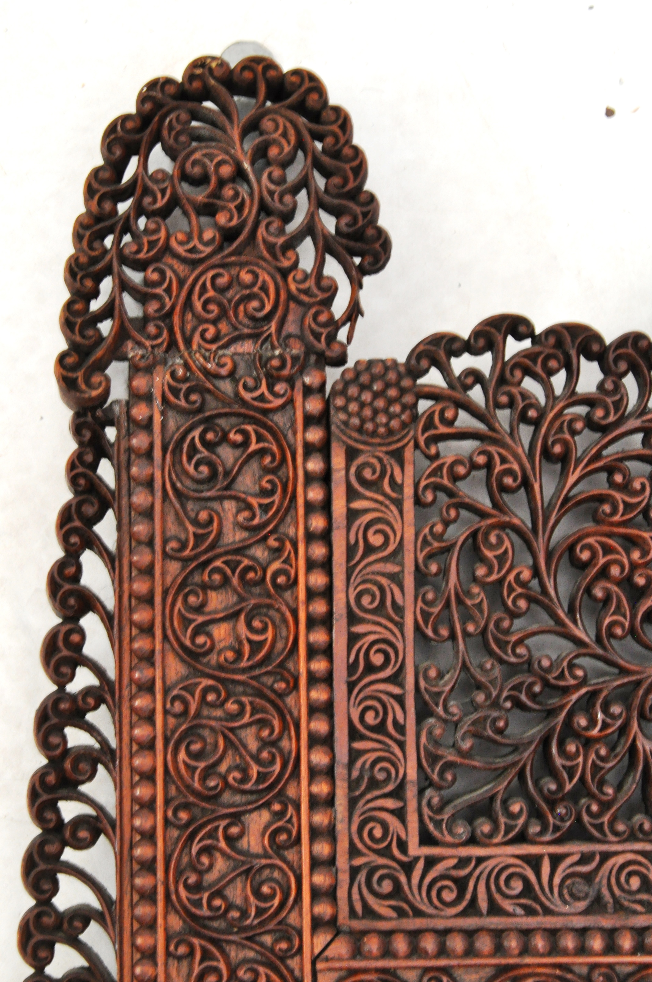 ANTIQUE 19TH CENTURY INDIAN CARVED WOOD ORNATE OVERMANTLE MIRROR - Image 7 of 7