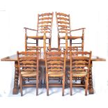 LARGE AND IMPRESSIVE OAK REFECTORY TABLE & CHAIRS DINING SUITE
